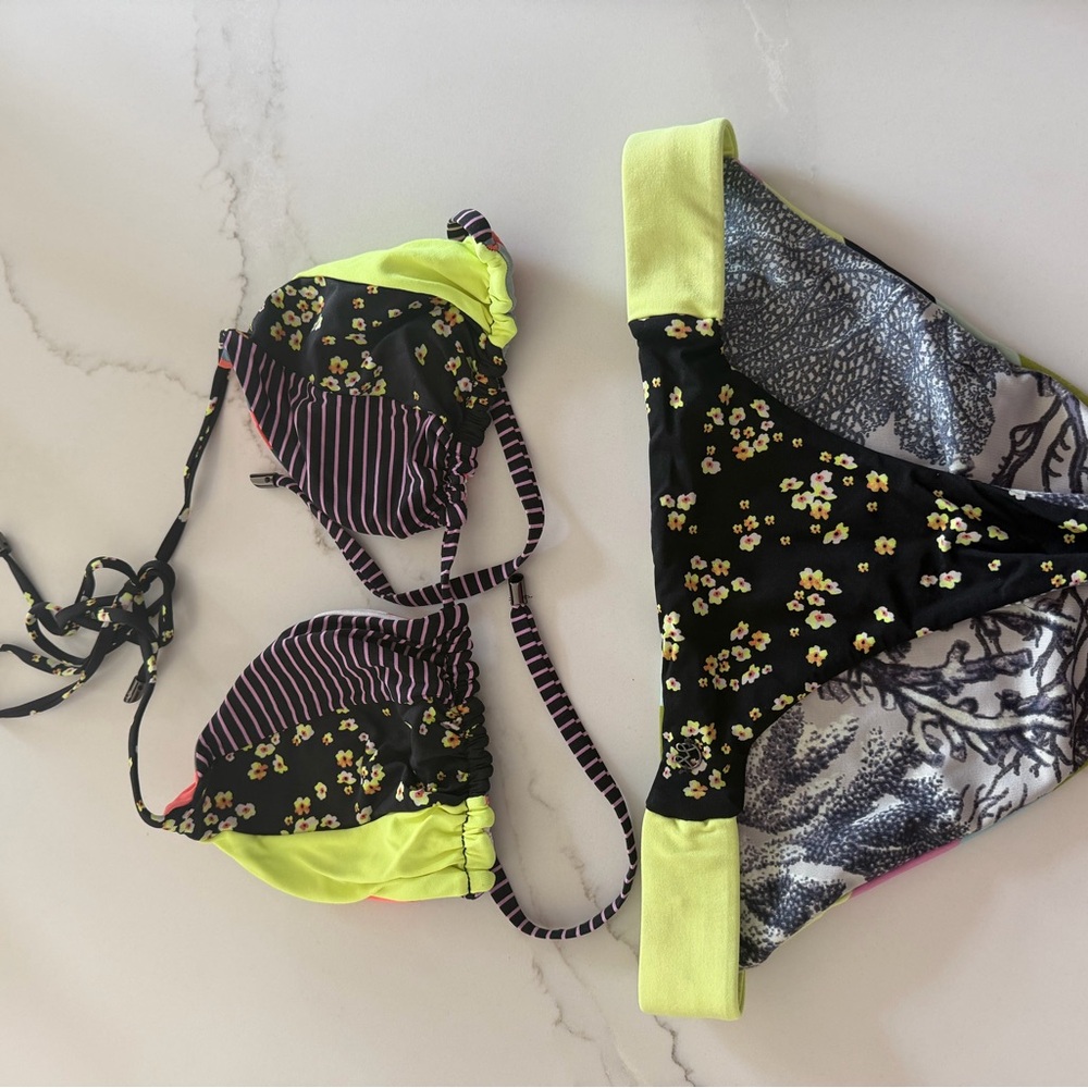 Maaji Neon Yellow and Black Floral Bikini